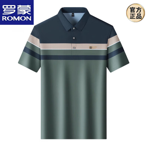 罗蒙（ROMON）冰丝薄款短袖男T恤翻领夏季新款条纹含桑蚕丝半袖polo衫 深蓝色 GR/9925/N 2XL 180