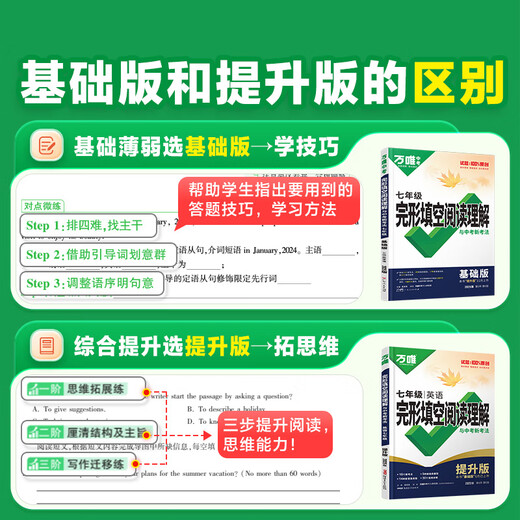 2025版英语完形填空阅读理解专项听力训练八九七年级初中完形与阅读时文初一初二初三练习词汇语法教材万维 完形阅读【基础版】1本 七年级/初中一年级