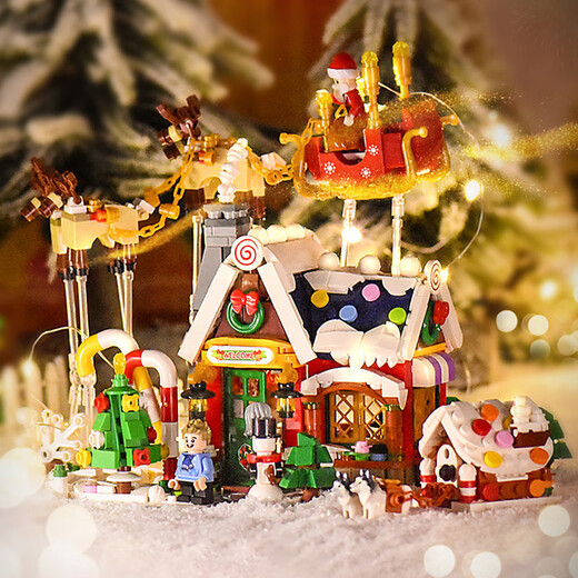 Lizhi (Loz) Luces Bloques de construcción del marco de fotos de Navidad Partículas pequeñas ensambladas juguetes para niños Santa Claus Modelo de adornos Regalos 1283 Árbol de Navidad - Pintura tridimensional