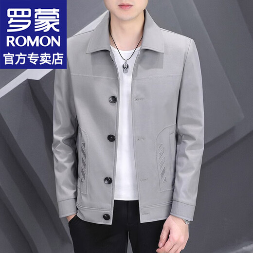 ROMON solid color jacket men's spring new trendy business casual lapel jacket men's tops trendy brand men's clothing 8220 light gray XL (about 120-135Jin Jin equals 0.5kg can be worn)