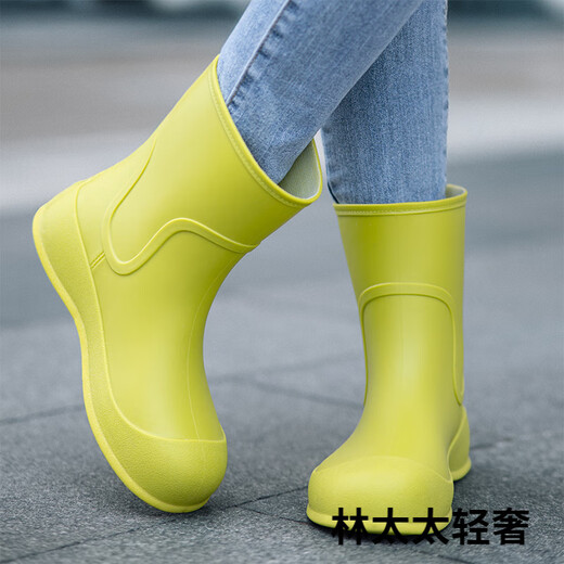 GPHF日本日式水鞋女款时尚外穿雨靴中筒雨鞋防水防滑厨房工作胶鞋水靴 果绿色 (标准码) 37