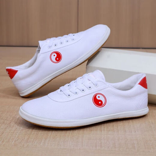 
White shoes, beef tendon sole, men and women canvas casual shoes, practice training shoes, breathable, non-slip, wear-resistant morning exercise shoes, sports shoes, Tai Chi [white], single layer 41 (255mm)