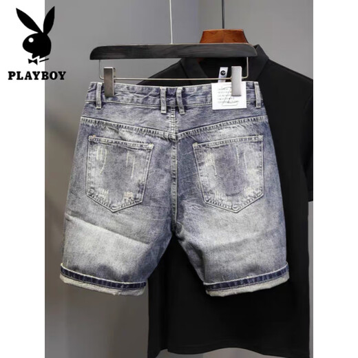 
Playboy (PLAYBOY) summer thin men's denim shorts trendy brand ripped 5-point Korean version trendy slim feet five-point mid-pants 9712 28