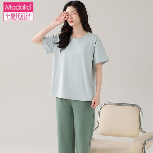 莫代尔棉凉感睡衣女士夏季短袖七分裤中青年加肥加大码家居服 DL7027莫代尔 M 建议80-95斤