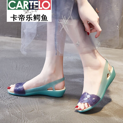 
CARTELO 2025 new summer new fashion plastic sandals for women's beach shoes non-slip mother slope heel fish mouth jelly shoes black 35 standard size