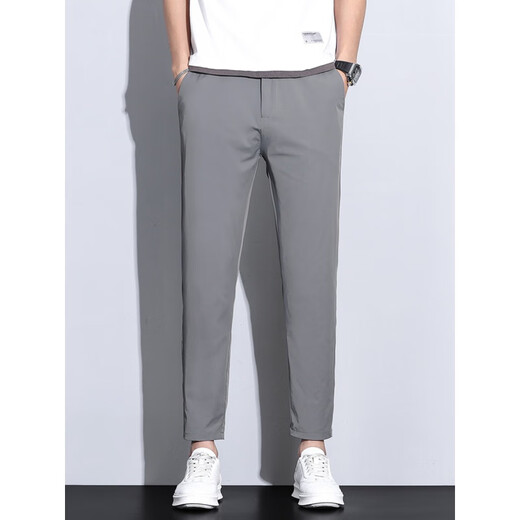 Firs Jeans Shanshan Denim Herren High-End Ice Seide Stretch Neun-Cropped Hosen Herren-Casual Hosen Sommer Dünne gerade, verjüngte drapierende dunkelgraue B9905 28