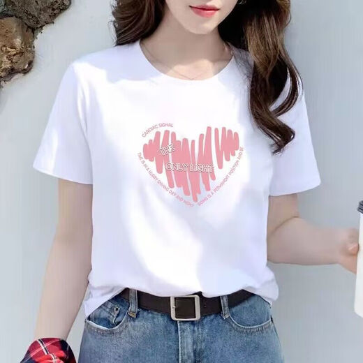 紫昕月白色短袖圆领恤女宽松短袖恤女夏天衣服时尚半袖女装潮上衣 1479 M