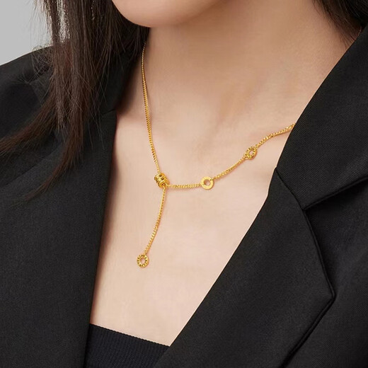 Red shadow plated 18k gold necklace female gold small waist pendant transfer beads passerby 3d hard gold fashion gift to girlfriend gold small waist necklace