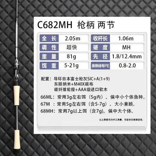 
MASHUO25 bugilure model lightweight super fast adjustable insect rod mandarin fish rod black pit bass 2.04m 25 horse lance competition model gun handle C682MH