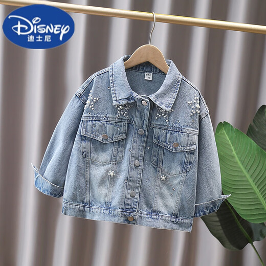 Disney Girls Denim Jacke Frühling und Herbst 2025 neuer Stil neuer chinesischer Baby -Mädchen Herbst -Herbstjacke Chinese Style Girl Top 829 Sticked Pink Flower Schnalle Mantel 140 cm
