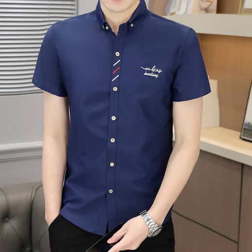夏季薄款男士短袖衬衫百搭黑白色休闲正装冰丝纯色学 829白色 M 90-104斤