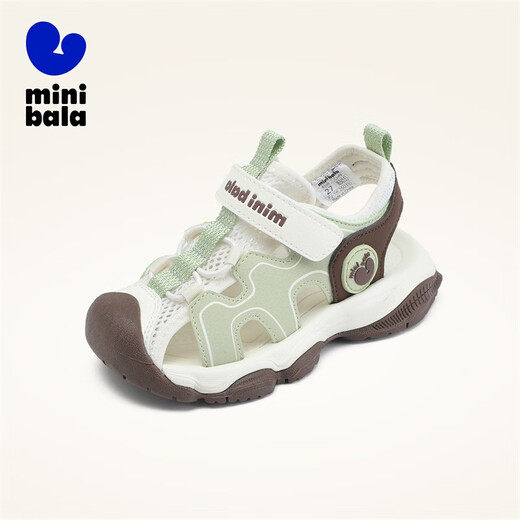 Minibala children's shoes, boys' toe-cap sandals, new summer style children's and baby breathable soft-soled outdoor beach shoes for women, rice/green. For babies with thin feet, it is recommended to take a smaller size. Size 30 is suitable for feet 17.3-18.0cm long.