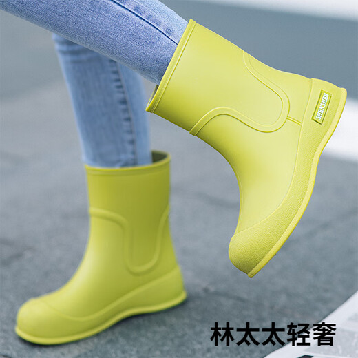 GPHF日本日式水鞋女款时尚外穿雨靴中筒雨鞋防水防滑厨房工作胶鞋水靴 果绿色 (标准码) 37