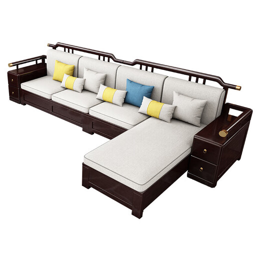 Zihua Massives Holzsofa Wohnzimmer Neues chinesisches Stil Schwarz Gold Holz Aufbewahrung Imperial Concubine Stoff Kombination Leicht Luxus kleine Wohnung Möbel
