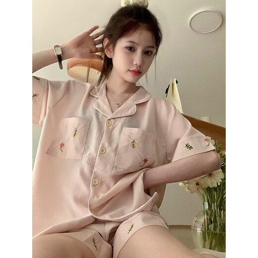 莫代尔冰丝睡衣女夏季薄款短袖短裤套装夏天感简约休闲家居服可外穿 LW-9215【短袖短裤】 L 【建议100-120斤】