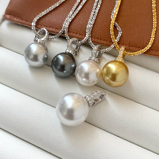 DRJEFUNS925 sterling silver buckle strong light South Sea gold bead single pearl pendant necklace simple and versatile single pendant 10mm Tahitian black