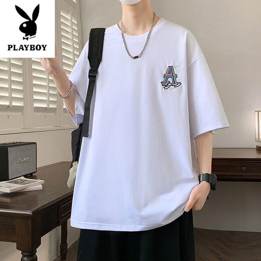 Playboy (PLAYBOY) teenager short-sleeved T-shirt boy 12-15 years old junior high school student handsome half-sleeved 13 big children summer T-shirt top JTTZ-W733 light blue 2XL 130 to 145 Jin [Jin equals 0.5 kg]