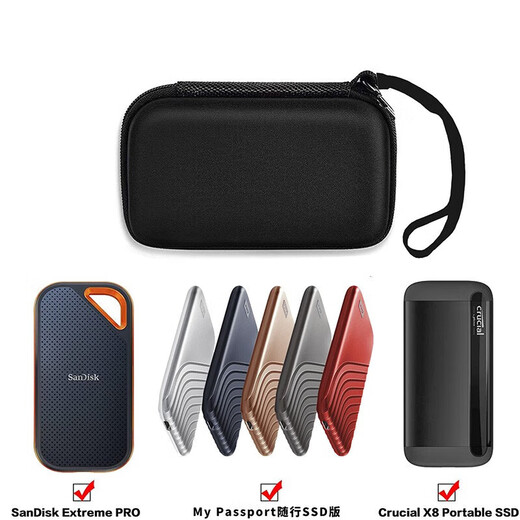 Western Digital (WD) Mobile Solid State Drive (PSSD) My Passport accompanying SSD protective case, shockproof protection bag, accompanying version PSSD thickened hard shell bag - black 2TB special bag