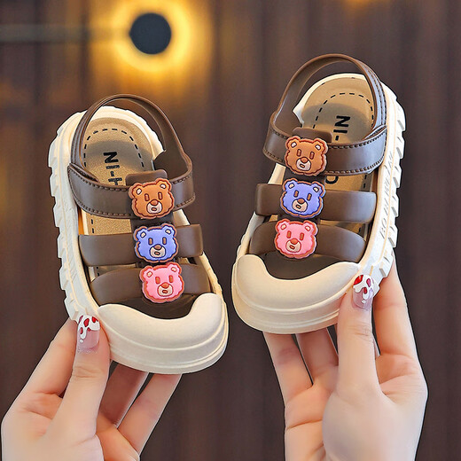 G.duck Little Yellow Duck Children's Baotou Sandals New Summer Boys 3-6 Years Old Middle School Girls Soft Bottom Anti-Slip Waterproof Baby Brown Size 24 (Shoe Inner Length 15cm)