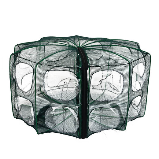 TULX folding shrimp cage, fish cage, catch eel, loach fishing cage, fishing net, lobster net, shrimp net, fishing net, catch crab pot, bold and thickened square cage, small size 5 holes + 10 packs of bait