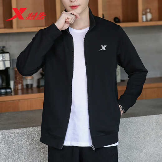Xtep Jacket Men's 2025 Winter New Casual Jacket Sportswear Men's Stand Collar Windproof Top Assault Sun Protection Clothing Black XL