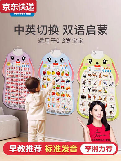 Caox Baby Audio Educación temprana Fotos de póster para niños con lectura de voz y aprendizaje Juguetes de multiplicación Pinyin Alfabeto Pegatizas de pared Reconocer animales