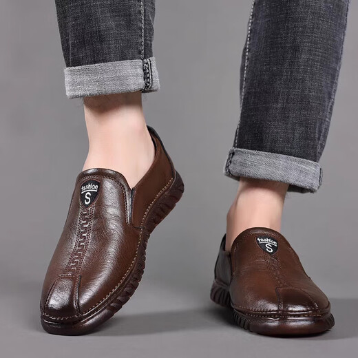 Red Dragonfly (RED DRAGONFLY) official website, Fang Ship Store Flag Official website, leather shoes, men's 2024 new men's shoes, autumn and winter breathable business casual shoes, soft cowhide cow 6198 new khaki rubber sole 38