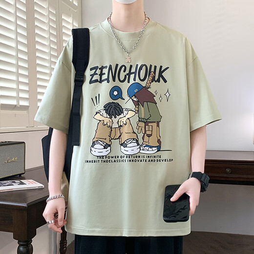 姿伟祺卡通印花短袖T恤男士潮流夏季 695黑色 L 约100-125斤可穿