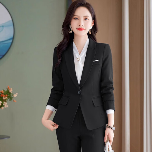 Yuanfeiya haze blue suit suit manager business suit women's long-sleeved suit hotel sales department 4S store white-collar formal suit single piece haze blue suit L