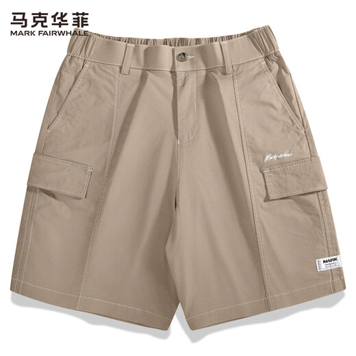 马克华菲松紧腰休闲短裤男装2025夏季新款潮流男生工装百搭五分裤 卡其701 32