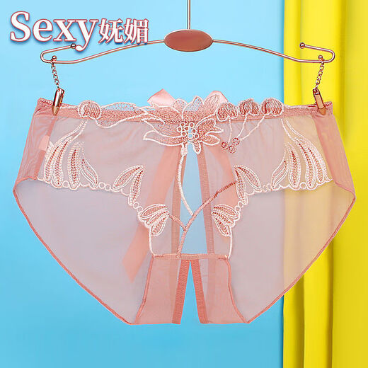 Yan Beiwei Modal sex fun, open crotch fat mm large size slit underwear for women, sexy lace embroidery, thong briefs, 838 purple, 1 strip 2XL [150-170Jin[Jin equals 0.5 kg]]