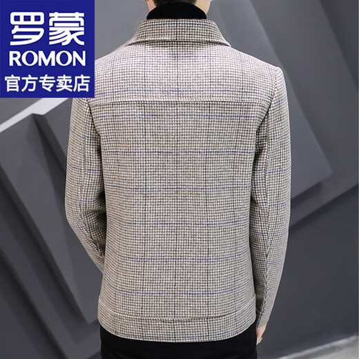 ROMON Woolen Jacket Men's Autumn and Winter New Fashion Business Plaid Lapel Jacket Thickened Warm Top Men's 2903 Gray XL (120-135Jin Jin is equal to about 0.5 kg)