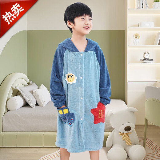 Baifei bath towel can be worn and wrapped around boys and girls bath skirt cloak long-sleeved water-absorbent quick-drying non-pure cotton water-absorbent children's bathrobe children's bathrobe-Starlight Bus (large size) suitable for body