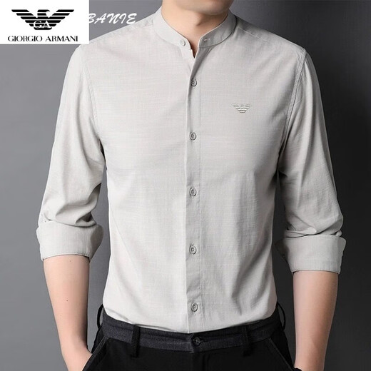 Qi Armania offizielles Flaggschiff kleiner Standkragen Baumwollhemd Herren 2024 Frühlings- und Herbsthemd Casual Inner Wear Chinese Halszoll Hemd Thin XQFD-9930 Dark Grey S 165