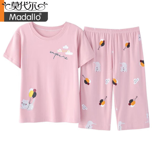 莫代尔100%纯棉睡衣女夏季短袖七分裤两件套装宽松大码可外穿家居服 短袖七分裤:LG6623 XL 建议115-125斤穿