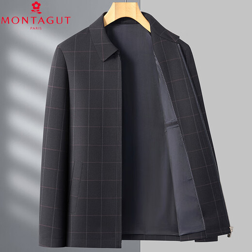 MONTAGUT sense jacket men's spring and autumn casual plaid lapel coat middle-aged leader executive jacket 3f22 light gray M 170 size