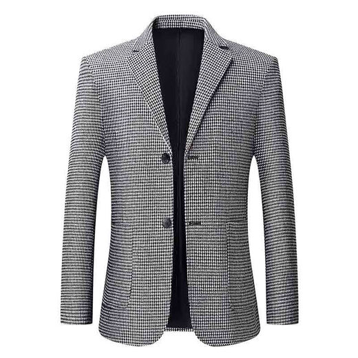 NJSKAKW suit men's middle-aged and young men's small suit tops for spring and autumn suit casual jacket slim fit plaid single thin 866 houndstooth-khaki M 170/88A Recommended 80-110Jin [Jin equals 0.5 kg]