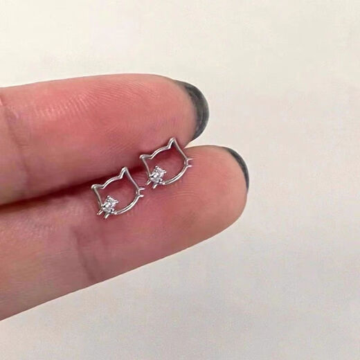 Meipai ear piercing and silver earrings for women kt cat earrings kitty kitty kitty design sense cute female student earrings SN9905 kt kitten [one pair]