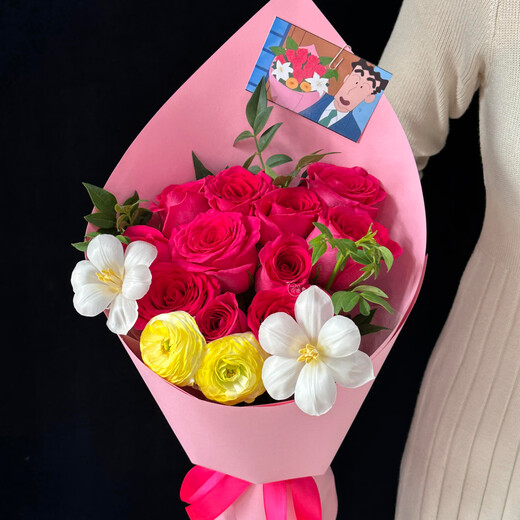 Cent Flowers Hall Flower Express Flower Gift Crayon Shin-miya le même bouquet de vraies roses de fleurs pour petite amie et femme la même ville de ville [Miya la même] 11 Floyd MT702