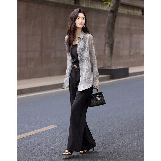 Demana Time Mirror Flower Autumn textured lapel burnt flower shirt art blooming loose comfortable shirt women's top