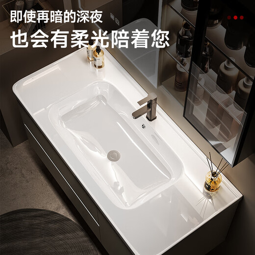 Katif Space Honeycomb Gabinete de baño de aluminio Mesa de lavado engrosado de cerámica Integrado lavado de baño Batio de baño Juego de gabinete de baño con [Arc Smart Mirror Mirror] F701