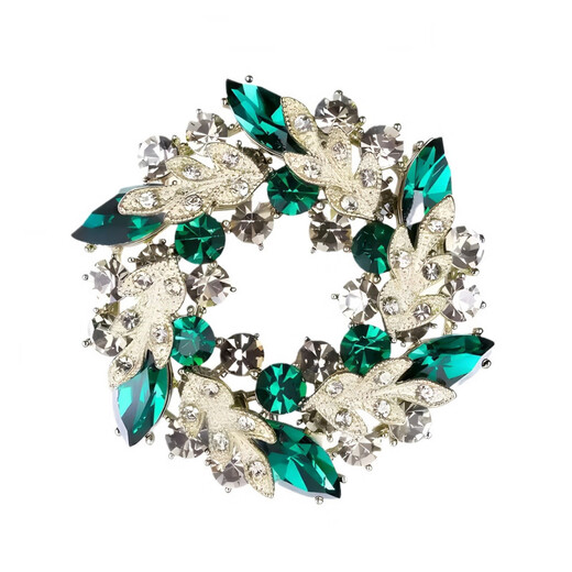 QUAMER Gold Store Bauhinia Brooch for Women Emerald Flower Crystal Corsage Classic Large Brooch Exquisite Western Emerald-Coffee Gold