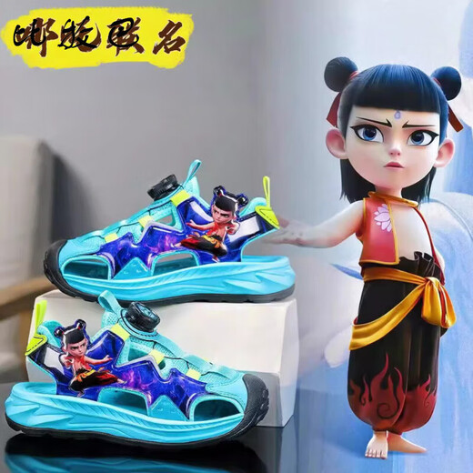 Бимуба (pimpa) Nezha Boys 'Boys Sandals 2025 Summer New Children's Hetabless Soft Sole не скользящая начальная школа для мальчика пляжные туфли M983 Черно-красные 36