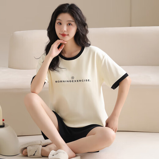 [纯棉]睡衣女夏季套头短袖短裤休闲款家居服套装可外穿女cker CKE-W6174A L