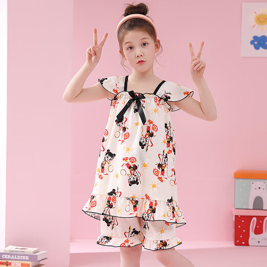 Children Nezha Pyjamas Girls Summer Sans Soup-Oevel Cartoon CLUB COTTON MIDE Big Children's Home Clothes Princess Style Sost Set W983 # Girls Suspender Set [Kulomi] 120 [12 codes recommandés 110-120cm]