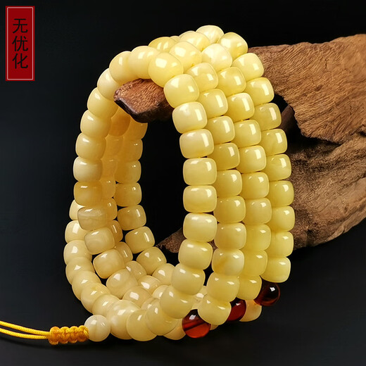 Hupai One thing, one picture, one certificate, natural beeswax bracelet, 108 pieces, Buddha beads, rosary necklace, old barrel bead bracelet, bracelet, 26.78g, 7*5.6mm