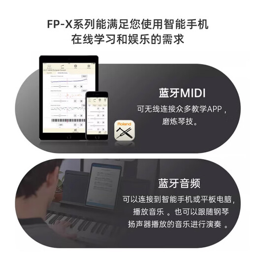 罗兰（Roland）电钢琴FP-18重锤键盘88键成人考级FP30X便携式儿童初学入门电钢琴 FP-30X黑色琴体（单踏板）