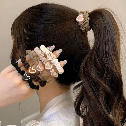 Demina's new Korean style cute and loving small intestine hair band for women, simple and forest-style high elastic headband, ball scalp band LL205-mixed color 5 pieces