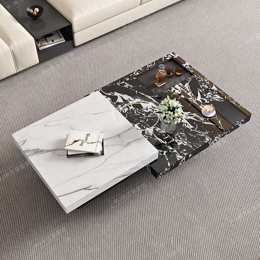 Il jiangong italien minimaliste rock rock table bas basse luxe luxe moderne simple salon marbre petit appartement carré haut et basse combinaison 80 * 80 * 45 petite table basse + 120 * 120 * 3523 Ensemble entier