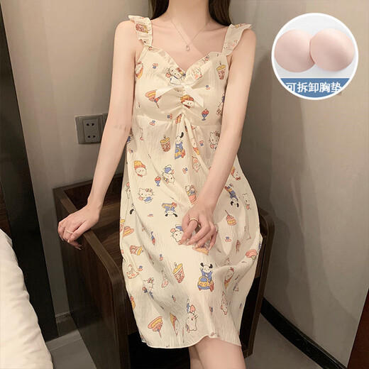 Jingpufei HelloKitty Yunduo cotton pajamas women's suspender nightgown cute chest pad home clothes 9922# nightgown-with chest pad XL 170